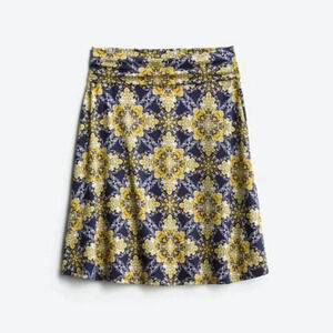 Colette Malouf Mali Brushed Knit Navy & Yellow Knee Length Skirt S